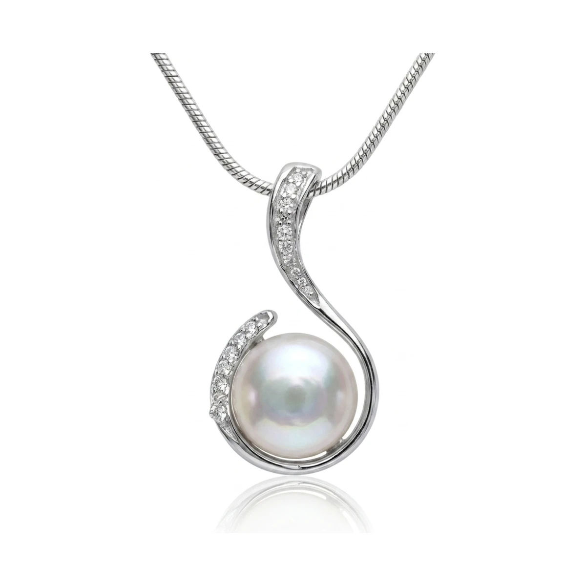 White Freshwater Coin Pearl & Cubic Zirconia Pendant  |  Silver