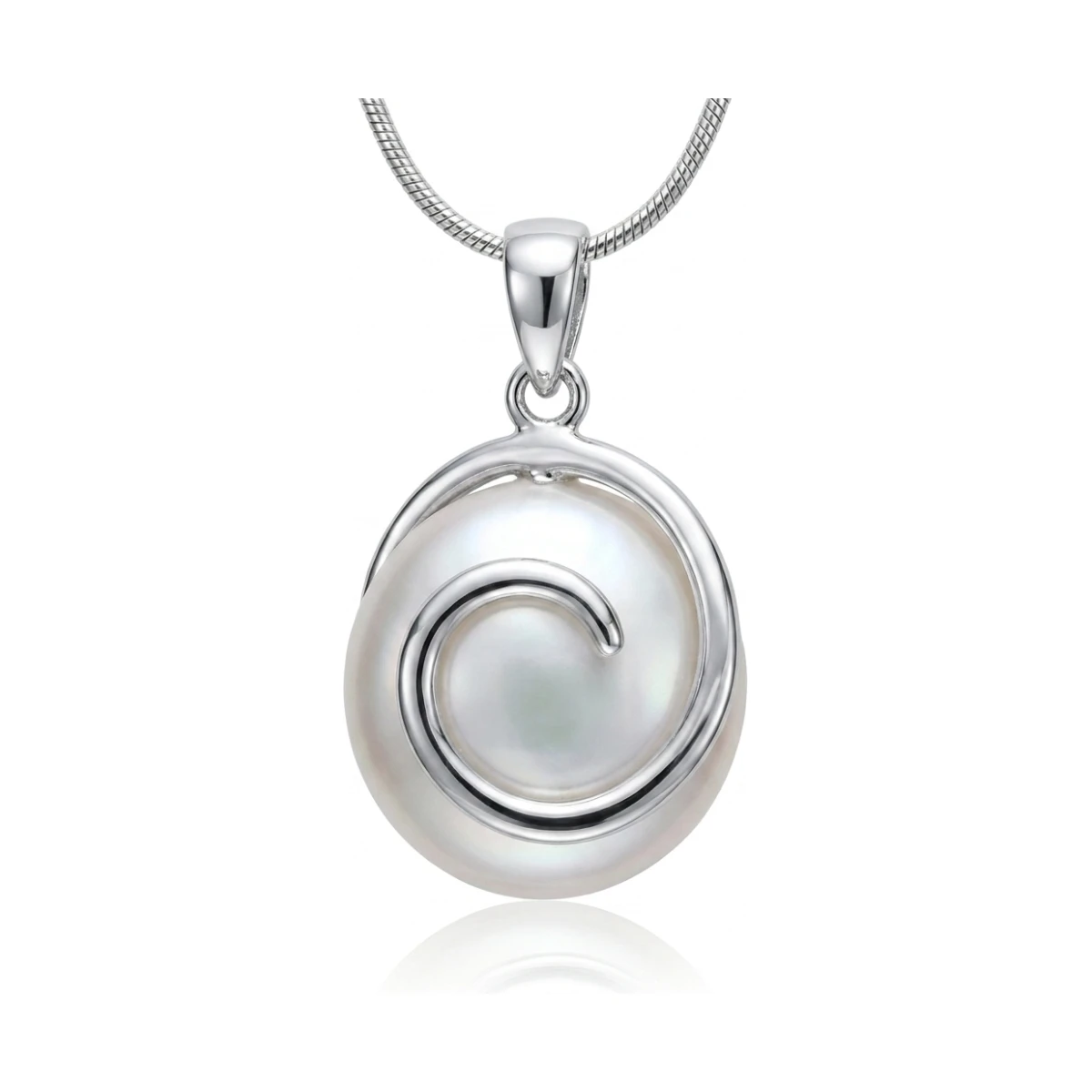  White Freshwater Coin Pearl Swirl Pendant  |  Silver