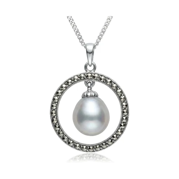 Freshwater Baroque Pearl & Marcasite Vintage Style Pendant  |  Silver 