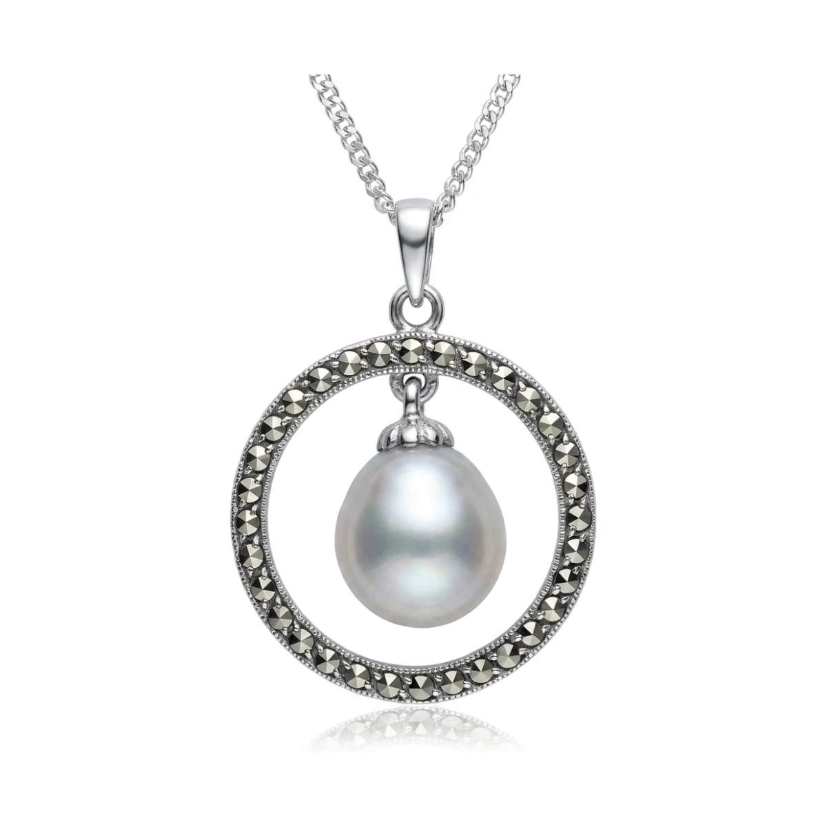 Freshwater Baroque Pearl & Marcasite Vintage Style Pendant  |  Silver 