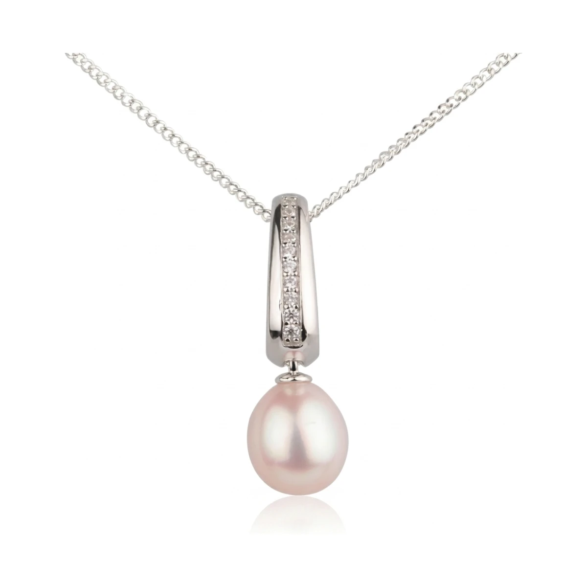 Freshwater Cultured Pearl & Cubic Zirconia Pendant and Chain  |  Silver 