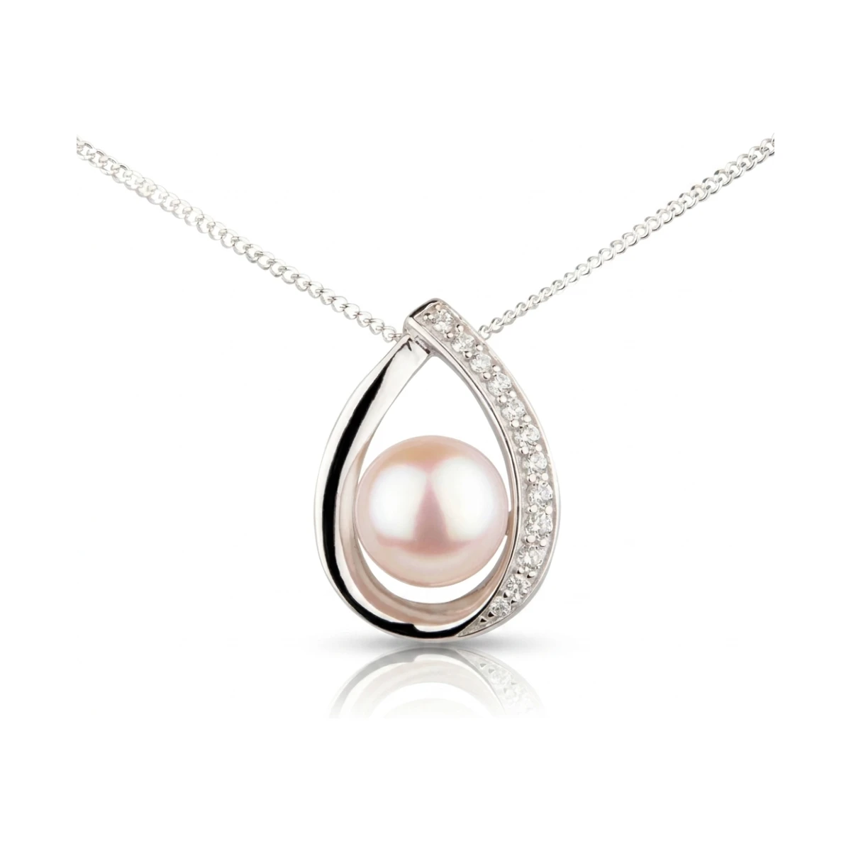  Freshwater Cultured Pearl & Cubic Zirconia Crossover Pendant and Chain  |  Silver