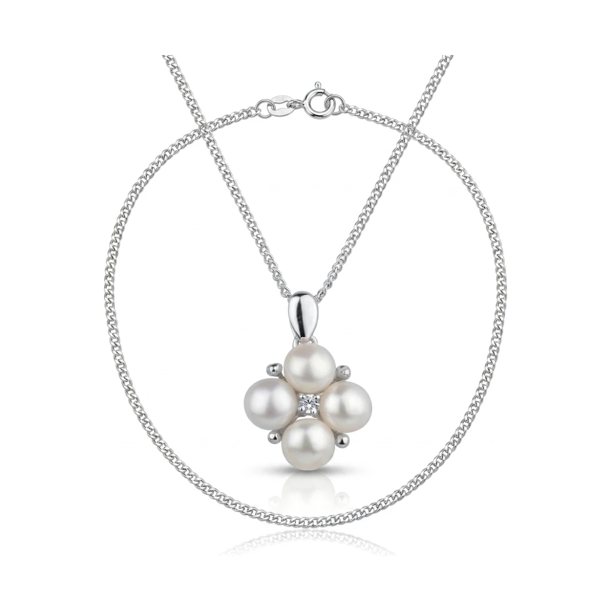 Unusual Freshwater Cultured Pearl & Cubic Zirconia Pendant and Chain  |  Silver
