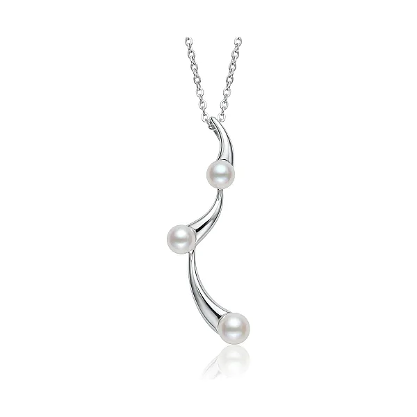 Freshwater Cultured Pearl Cascading Wave Design Pendant and Chain | Silver 