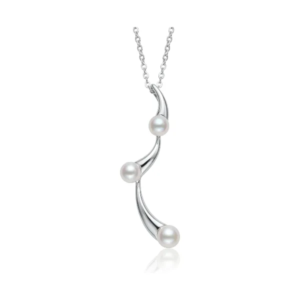 Freshwater Cultured Pearl Cascading Wave Design Pendant and Chain | Silver 