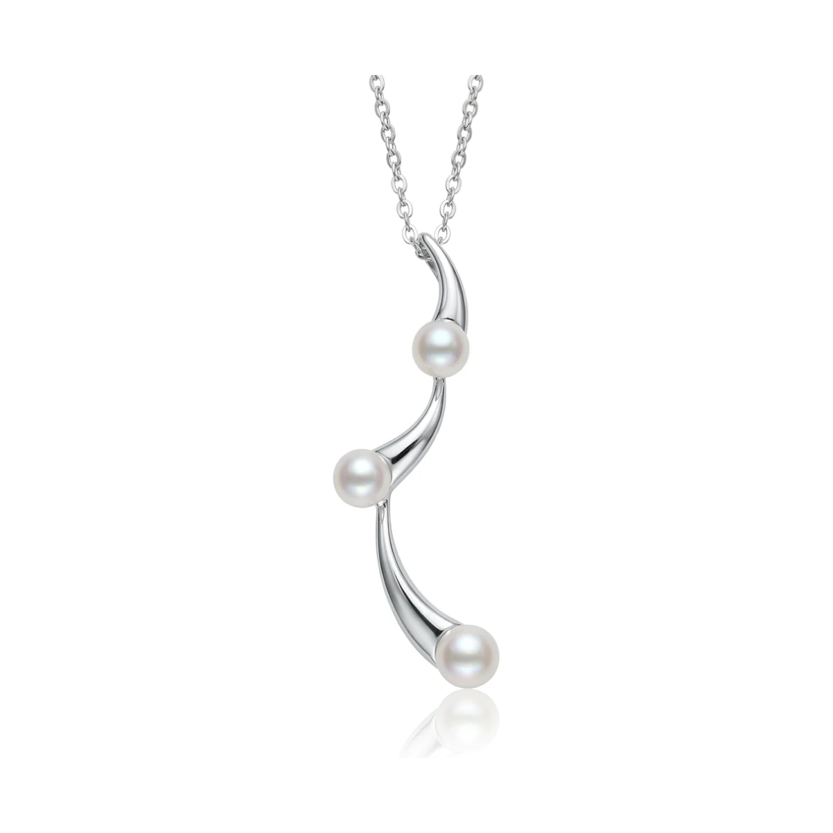Freshwater Cultured Pearl Cascading Wave Design Pendant and Chain | Silver 