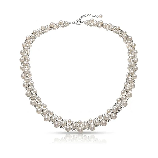 Woven Freshwater Pearl Contemporary Collar  |  Silver