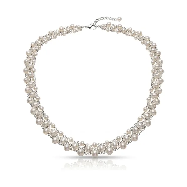 Woven Freshwater Pearl Contemporary Collar  |  Silver