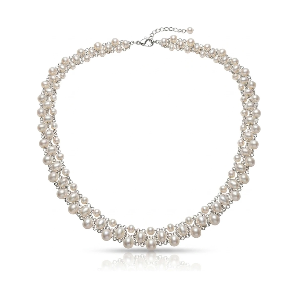 Woven Freshwater Pearl Contemporary Collar  |  Silver