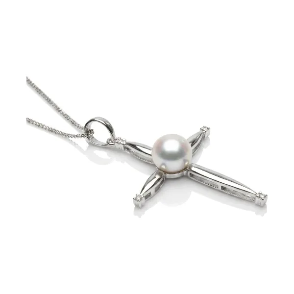 Contemporary Freshwater Pearl & Diamond set Cross  |  White Gold