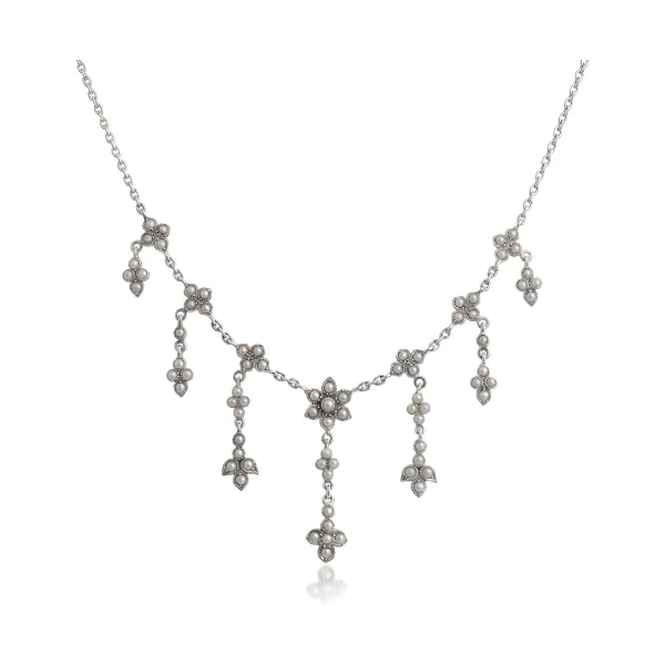 Antique Style Cascading Seed Pearl Design Necklace  |  Silver