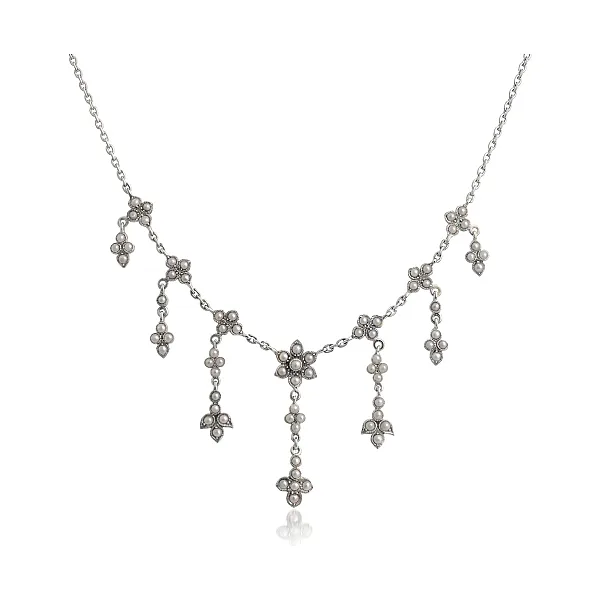 Antique Style Cascading Seed Pearl Design Necklace  |  Silver