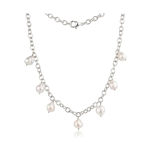 Heavy Chain Baroque Freshwater Pearl Necklace  |  Silver