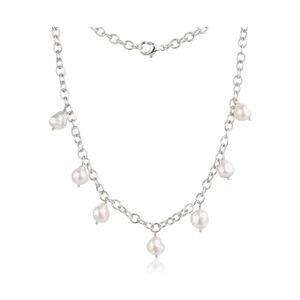 Heavy Chain Baroque Freshwater Pearl Necklace  |  Silver