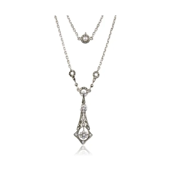 Antique Style Marcasite & Seed Pearl Detachable Necklace  |  Silver