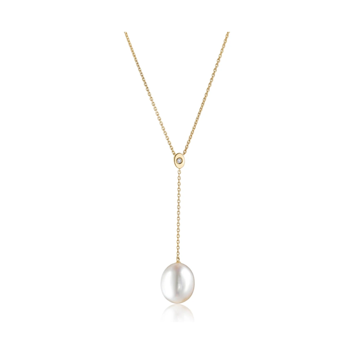 Long Drop Freshwater Pearl & Diamond Necklace  |  9ct Gold