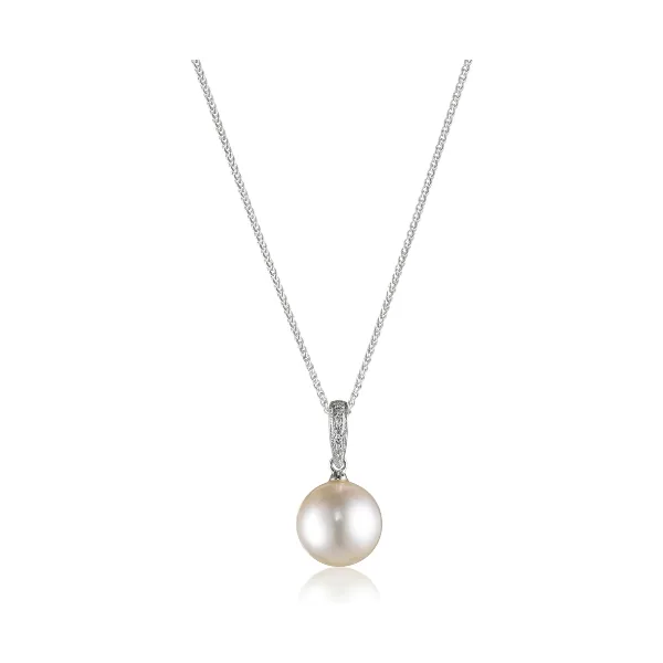 Dainty Vintage Freshwater Pearl & Diamond Pendant  |  18ct White Gold