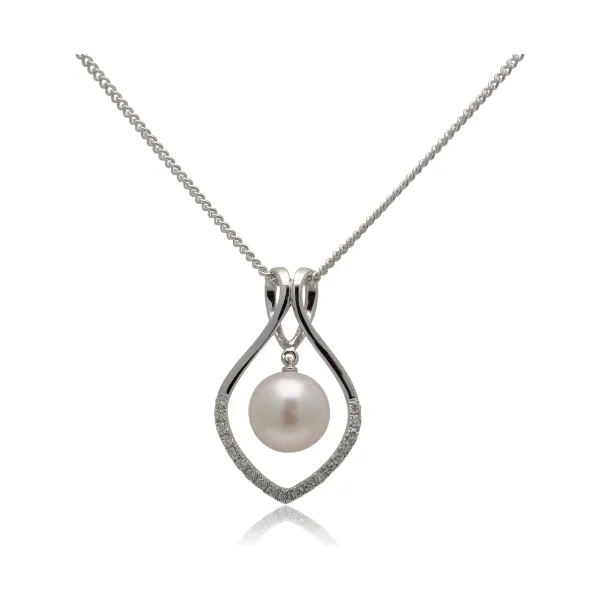 Akoya Pearl & Diamond Contemporary Openwork Pendant | 18ct White Gold