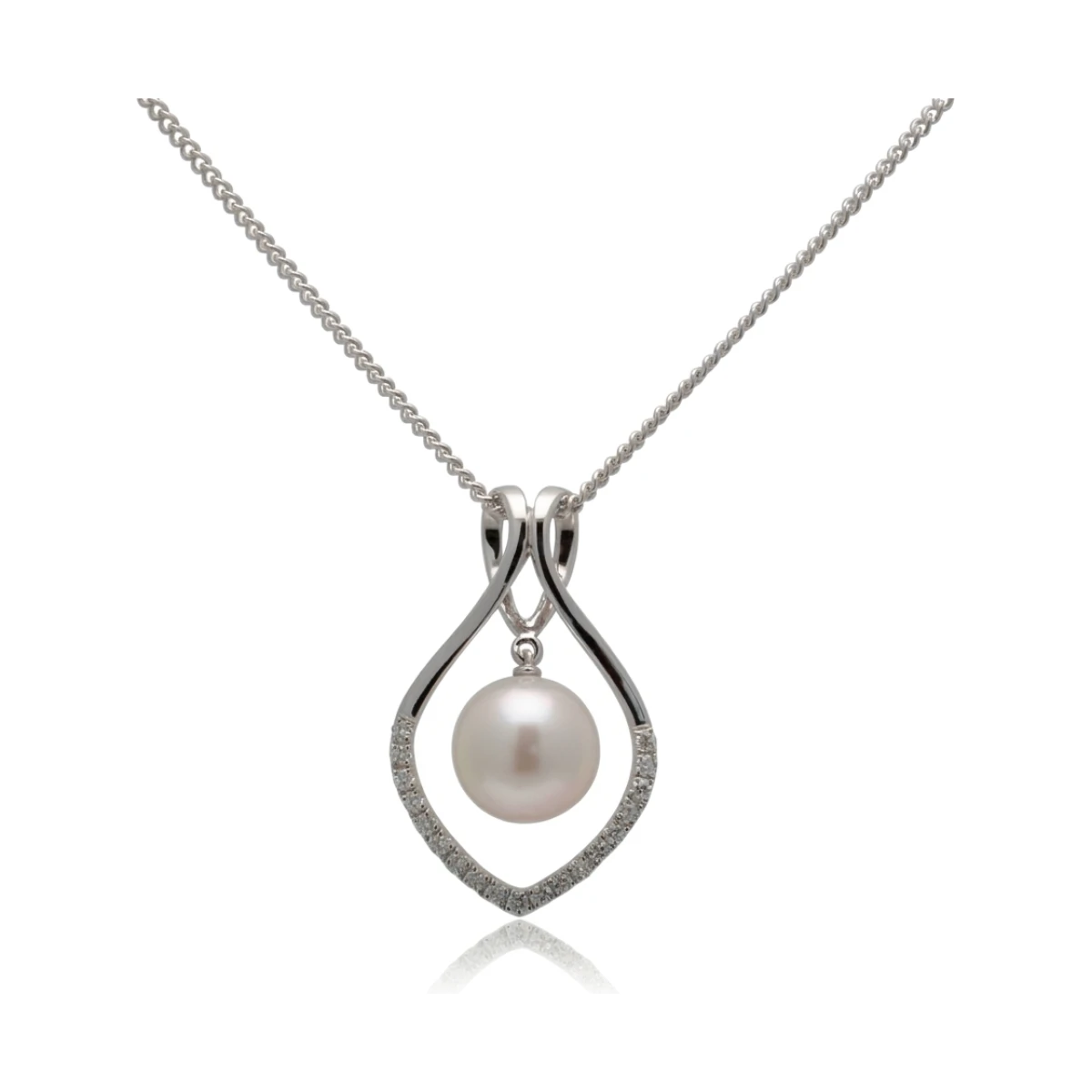 Akoya Pearl & Diamond Contemporary Openwork Pendant | 18ct White Gold