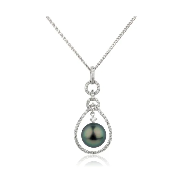 Vintage Inspired Design Tahitian Pearl & Diamond Pendant  |  18ct White Gold