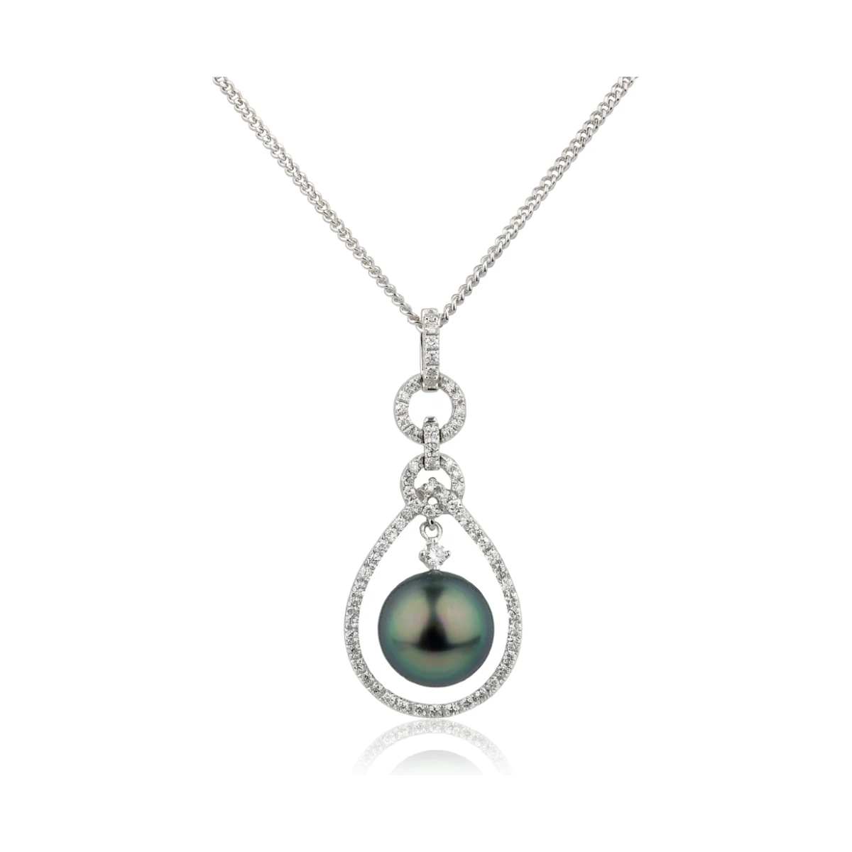 Vintage Inspired Design Tahitian Pearl & Diamond Pendant  |  18ct White Gold