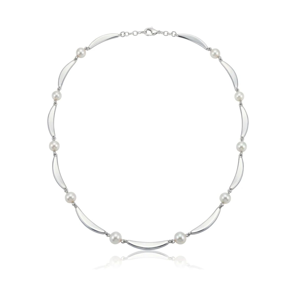 Contemporary Freshwater Pearl Crescent Design Necklace  |  Silver