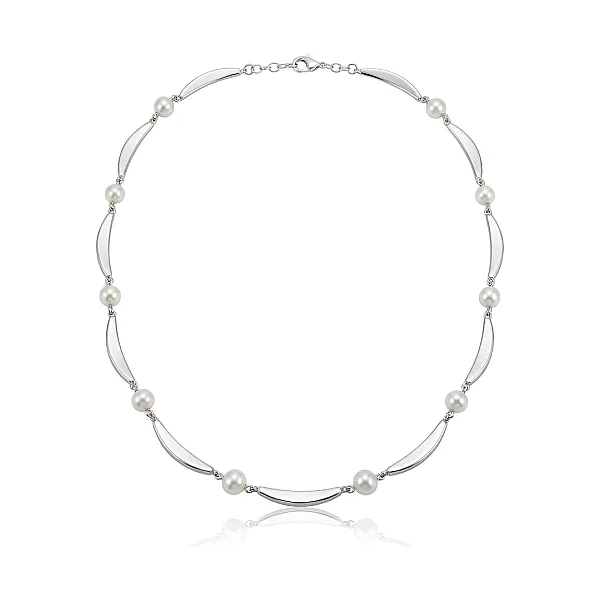 Contemporary Freshwater Pearl Crescent Design Necklace  |  Silver