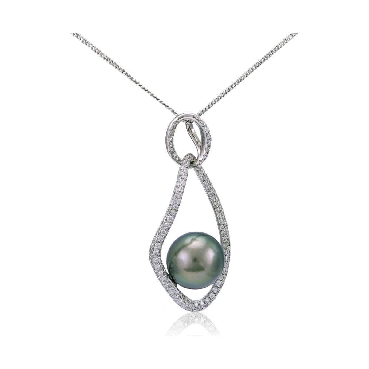 Contemporary Tahitian Pearl & Diamond Open-Work Loop Pendant  |  18ct White Gold