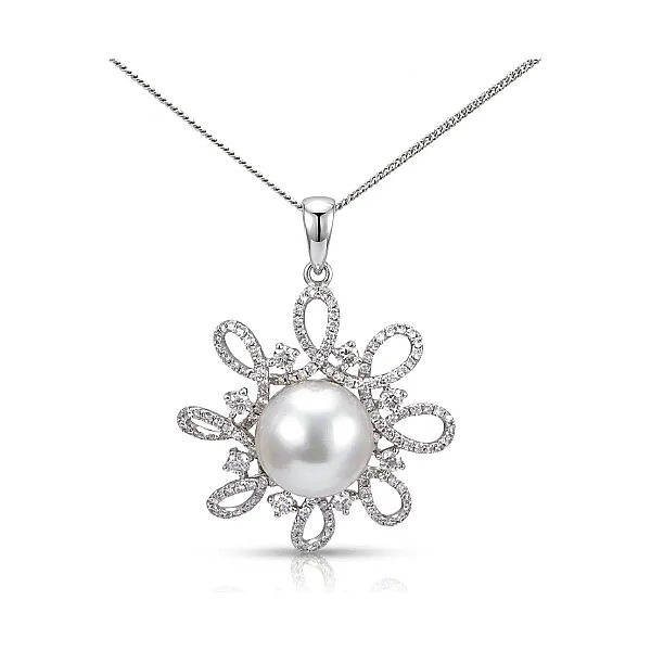 Sea Pearl & Diamond "Fantaisie Moderne" Pendant  |  18ct White Gold