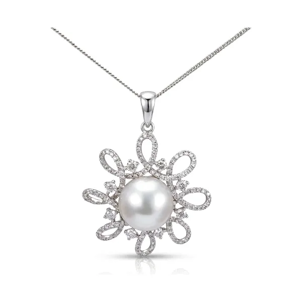 Sea Pearl & Diamond "Fantaisie Moderne" Pendant  |  18ct White Gold