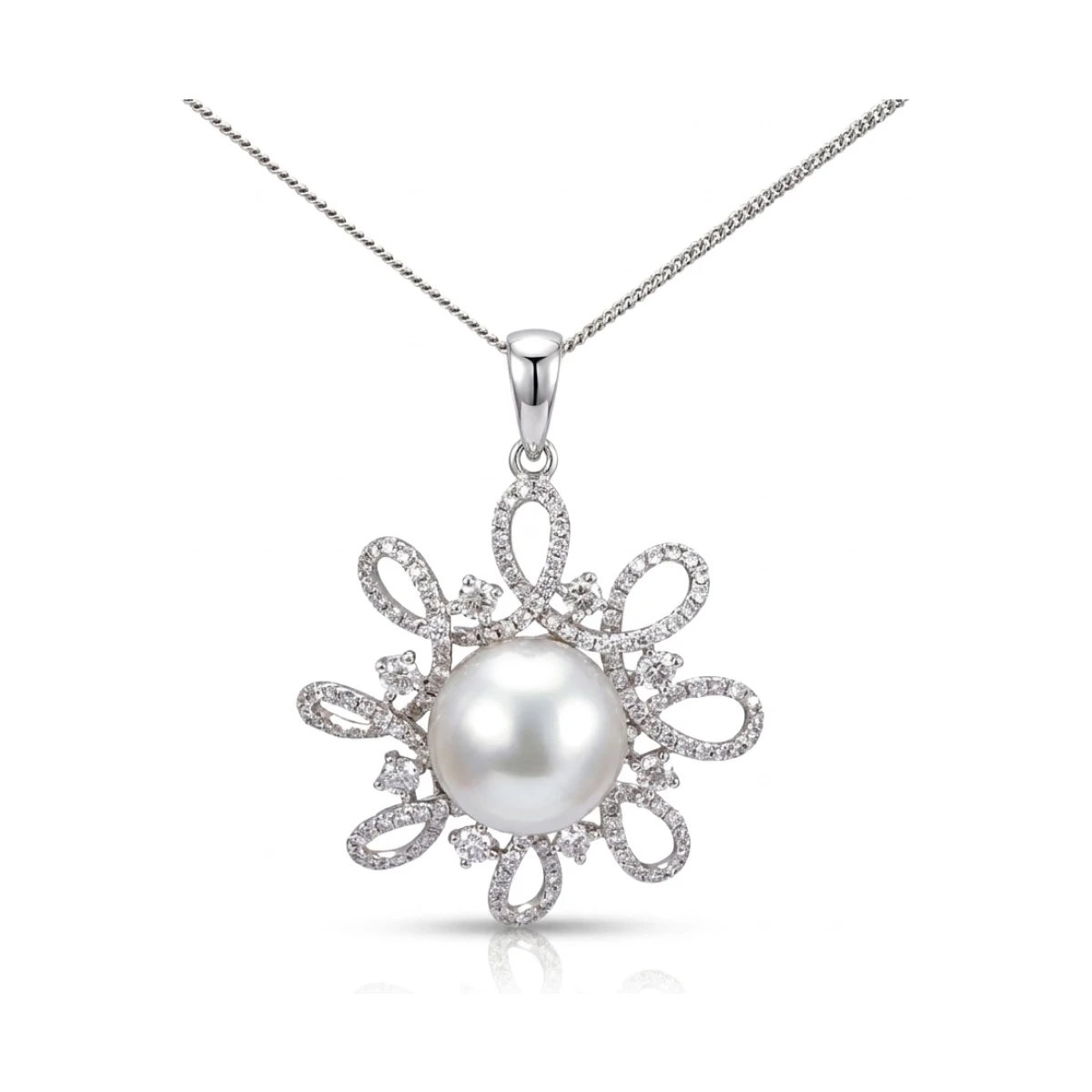 Sea Pearl & Diamond "Fantaisie Moderne" Pendant  |  18ct White Gold