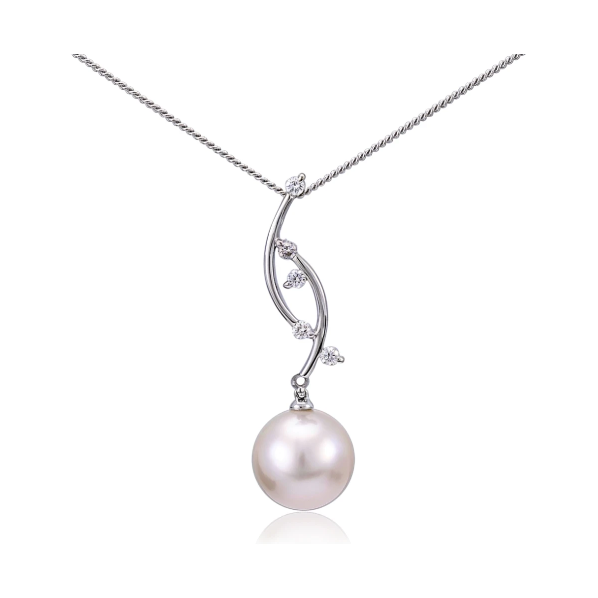 South Sea Pearl & Diamond "Vine" Design Pendant  |  18ct White Gold