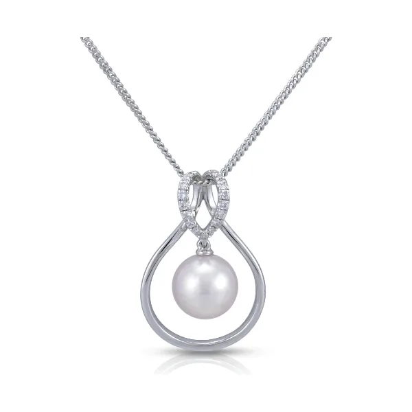 Akoya Pearl & Diamond Open-Work Pearshape Design Pendant  |  18ct White Gold