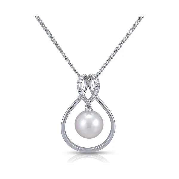 Akoya Pearl & Diamond Open-Work Pearshape Design Pendant  |  18ct White Gold
