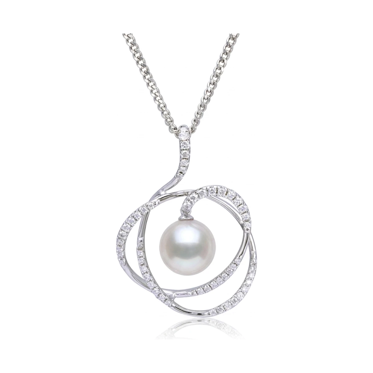Akoya Pearl Swirling Contemporary Design Pendant | 18ct White Gold