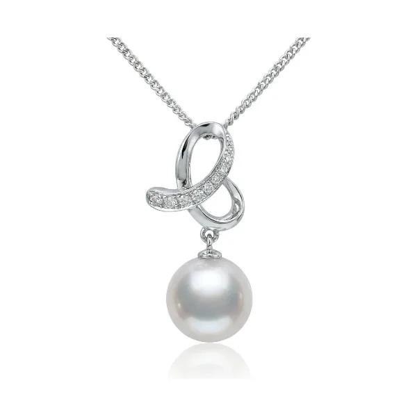 Akoya Pearl Looping Design Diamond Set Pendant  |  18ct White Gold