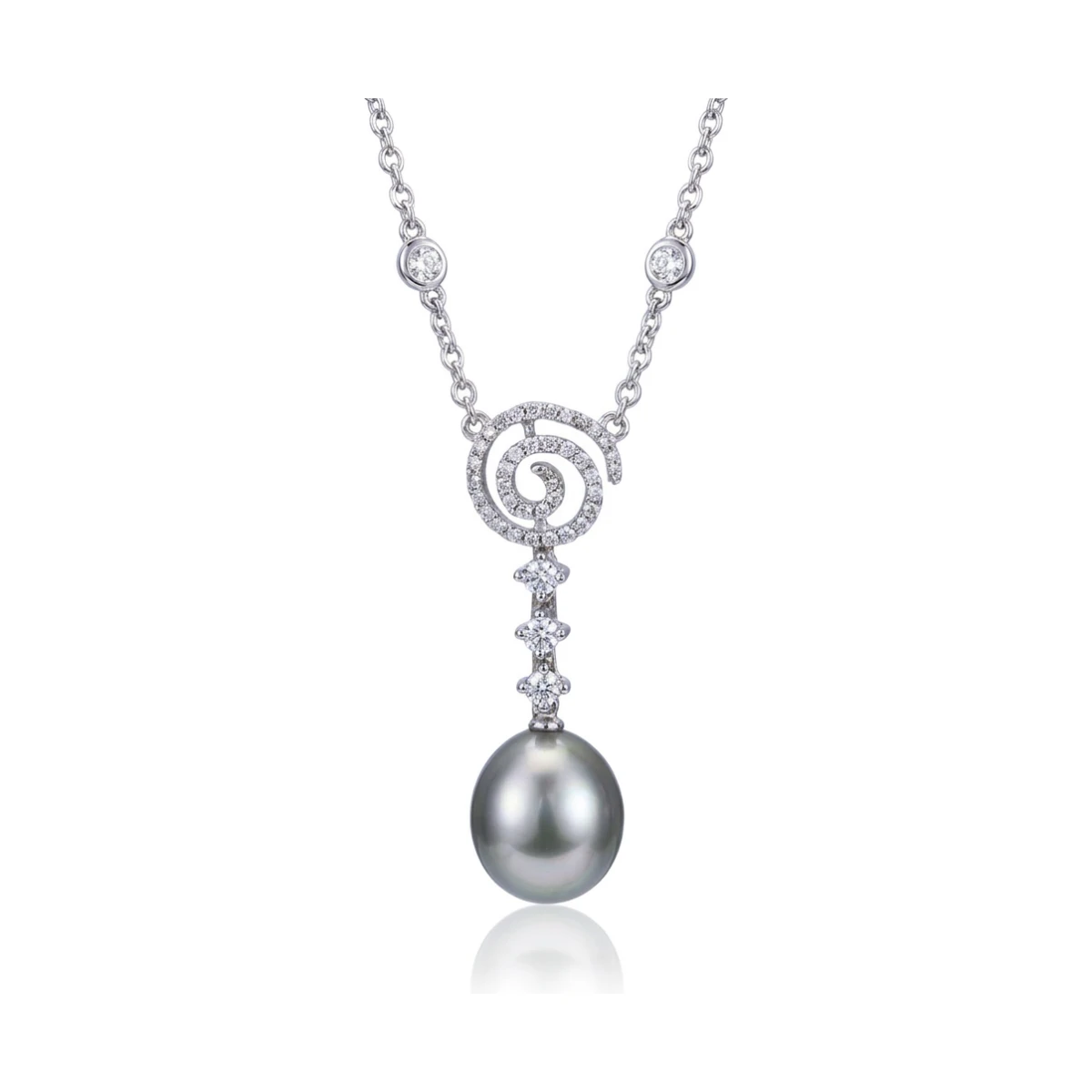 Metallic Grey Freshwater Pearl & Diamond Necklace  |  18ct White Gold