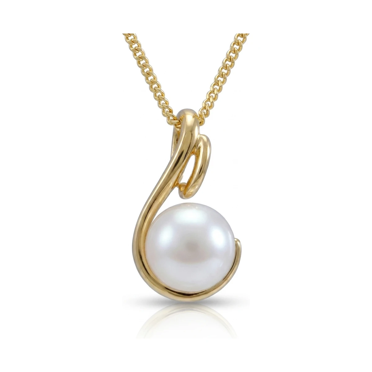 Freshwater Pearl Contemporary Scroll Design Pendant  |  9ct Gold