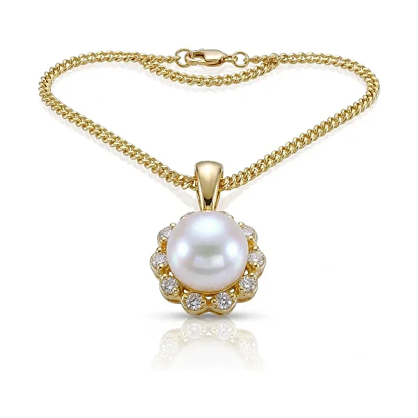 Freshwater Pearl & Diamond Dainty Cluster Pendant  |  9ct Gold