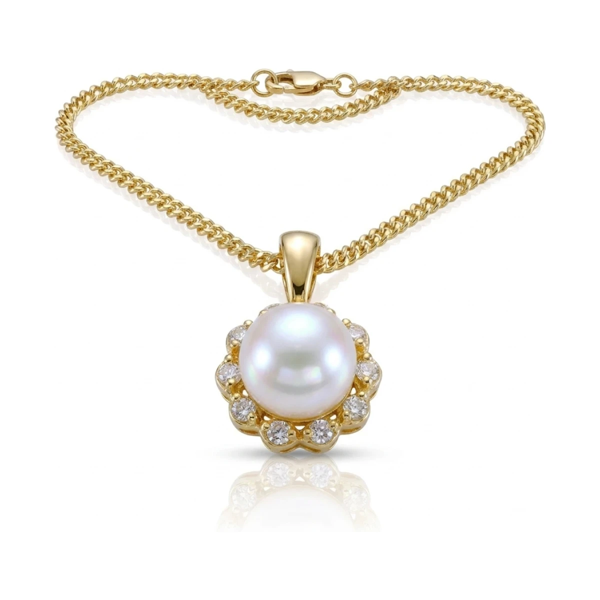 Freshwater Pearl & Diamond Dainty Cluster Pendant  |  9ct Gold