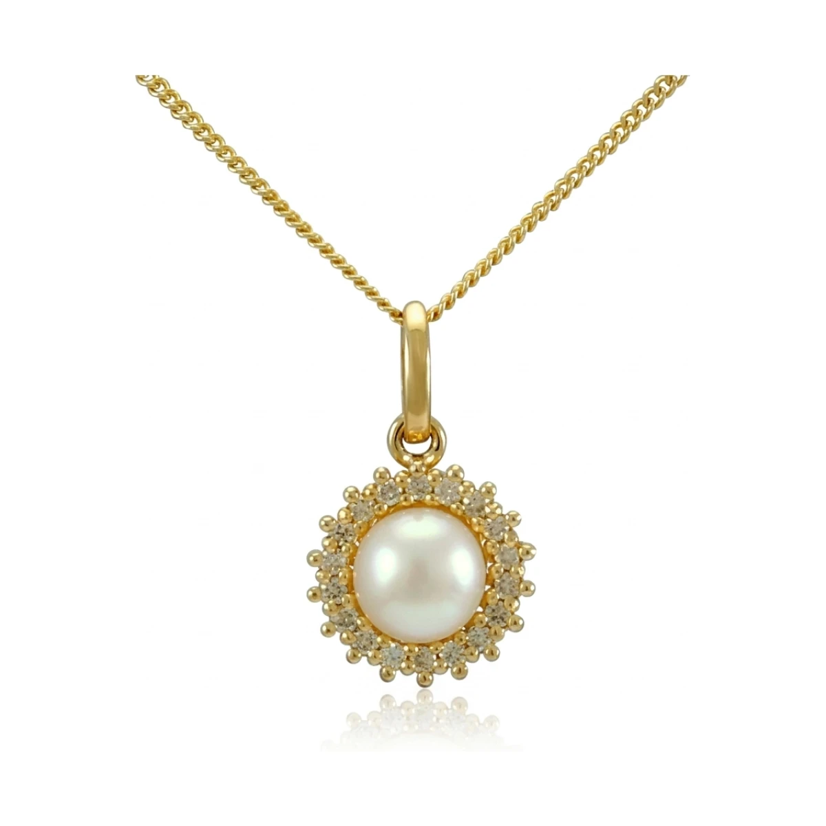 Freshwater Pearl & Diamond Halo Cluster Pendant  |  9ct Gold