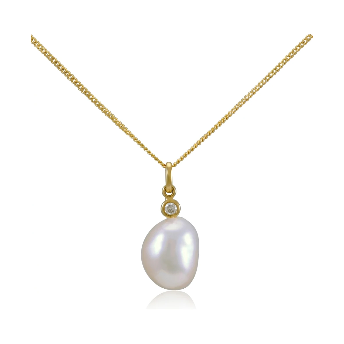 Freshwater Pearl & Diamond Semi Baroque Pendant  |  9ct Gold