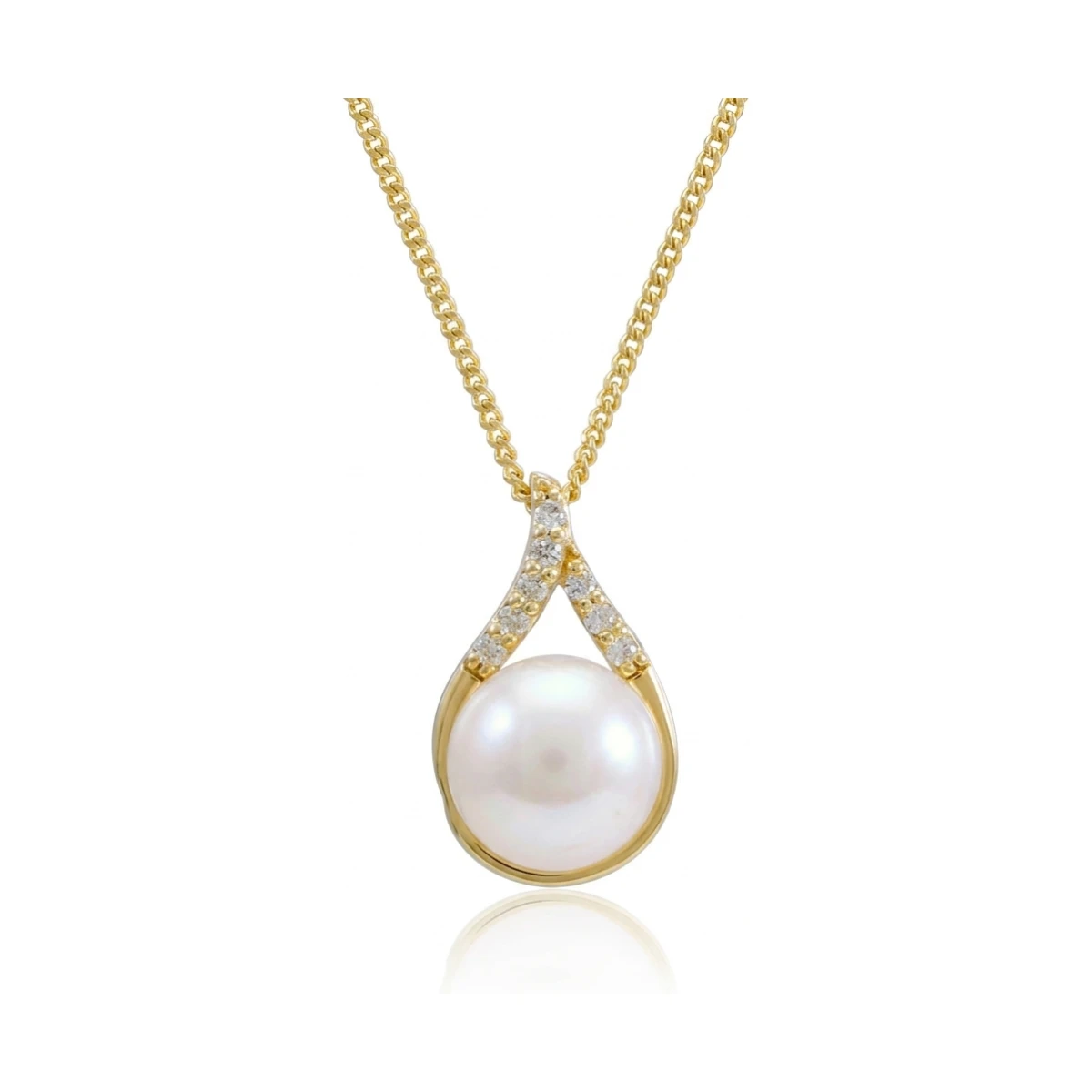 Freshwater Pearl & Diamond Cross-Over Pear-Shape Pendant  |  9ct Gold