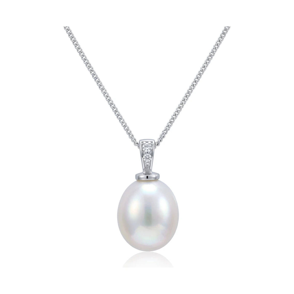 Freshwater Pearl & Grain Set Cubic Zirconia Pendant  |  Silver