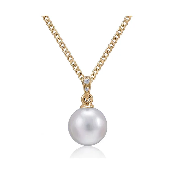 Vintage Style Akoya Pearl & Grain Set Diamond Pendant | 9ct Yellow Gold