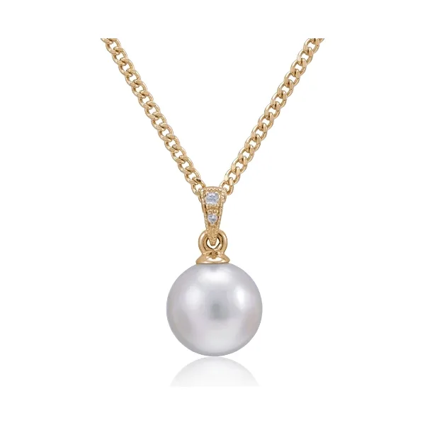 Vintage Style Akoya Pearl & Grain Set Diamond Pendant | 9ct Yellow Gold