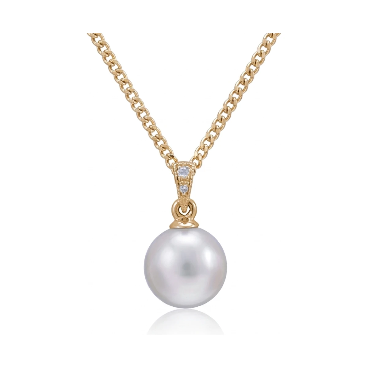 Vintage Style Akoya Pearl & Grain Set Diamond Pendant | 9ct Yellow Gold