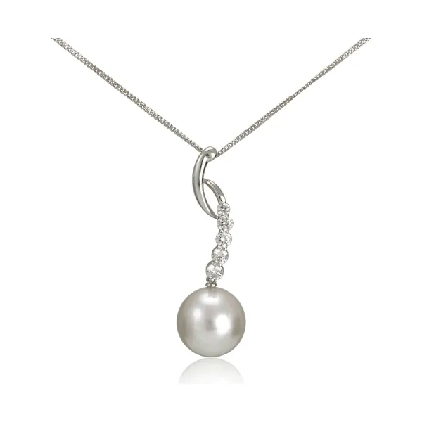 Contemporary South Sea Pearl and Diamond Pendant  |  18ct White Gold