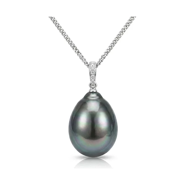 Large Tahitian Keshi Pearl & Diamond Pendant  |  18ct White Gold