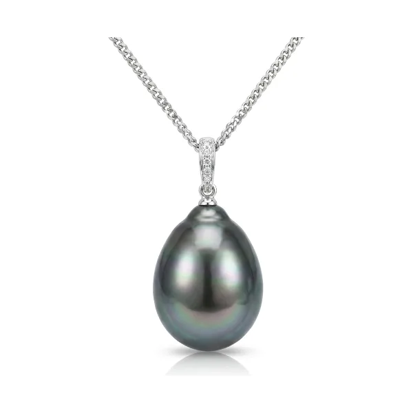 Large Tahitian Keshi Pearl & Diamond Pendant  |  18ct White Gold